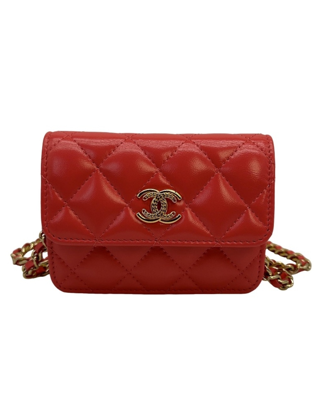 CHANEL Red Pink Quilted Mini Gold Chain Crossbody